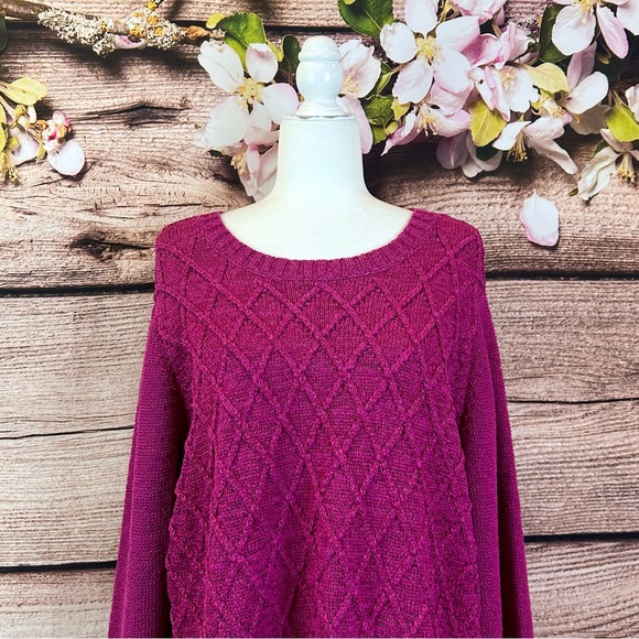 SOLD 🛍️ Jones New York Women’s Cotton Raspberry Cable Knit Sweater Plus 3X - Picture 2 of 9